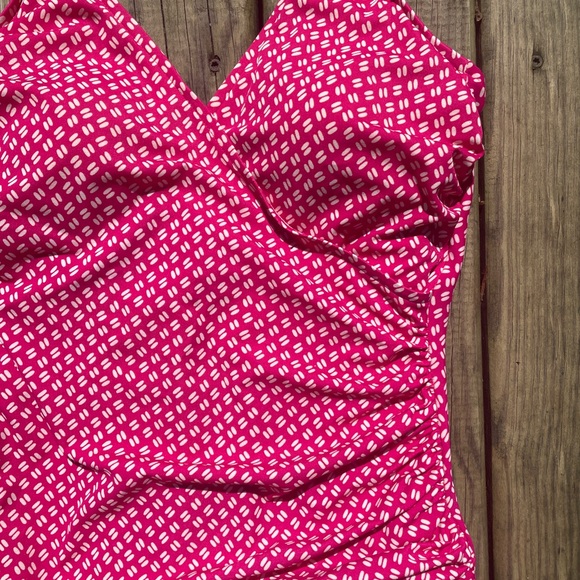 Pink and white one piece swimsuit with scoop and ruched sides - Picture 2 of 5